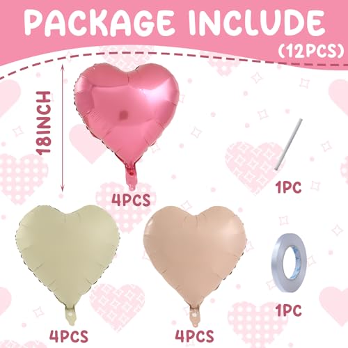 QIFU Pink and White Heart Balloons 12 Pack, Baby Pink Cream Love Heart Balloons Valentines Balloon, Helium Foil Hearts Balloon for Romantic Valentines Decorations Anniversary Engagement Wedding