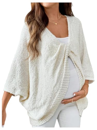 Milumia Womens Maternity Twist Front Sweater V Neck Long Sleeve Loose Pullover Top Knitwear Apricot Large