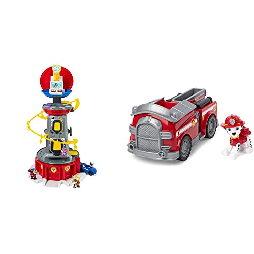 Paw Patrol, Mighty Lookout Tower with 4 Exclusive Bonus Action Figures, Toy Car & PAW Patrol, Marshallâs Fire Engine Vehicle with Collectible Figure, for Kids Aged 3 and Up