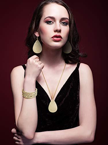 Hicarer 4 Pieces Women's Glitter Jewelry Set Bridal Wedding Multi-Layer Bracelet Faux Leather Dangle Earrings Necklace (Gold) #TOP1