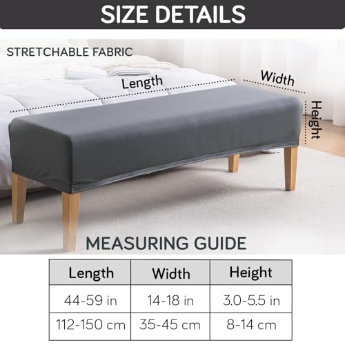 Image of HOKIPO 'SereneSolids' 140 GSM Elastic Stretchable Dining Bench Cover, Grey (AR-6245-GRY)