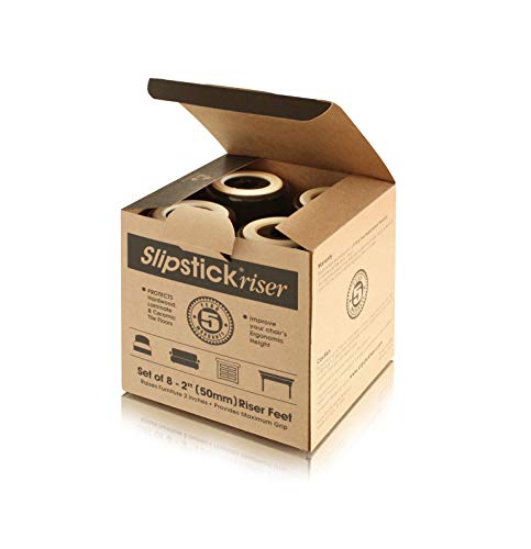 Slipstick 2 Inch Non Slip Furniture Legs (8 Pack) Screw In Floor Protector Feet (2" Tall X 2" Wide) Black Plastic With Rubber Gripper Feet #TOP6