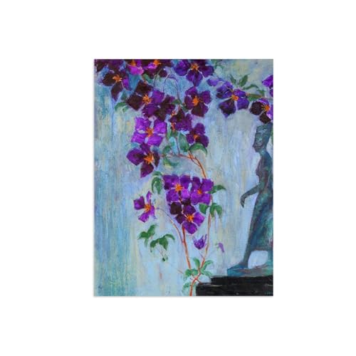 Tableaux décoratifs muraux pour salon avec fleurs et clématite sur toile rétro