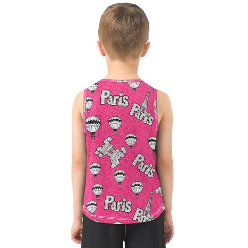 J JOYSAY Paris Eiffel Tower Pink Boys Tank Top Sleeveless Muscle Shirts Quick Dry Workout Active Sport Kids T-Shirts 3-15T3