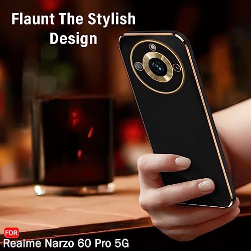 Image of TheGiftKart TPU Luxurious Golden-Plated Back Cover Case For Realme Narzo 60 Pro 5G|Raised Lips For Camera&Screen Protection|Shockproof Design|Stylish Back Cover For Realme Narzo 60 Pro 5G (Black)