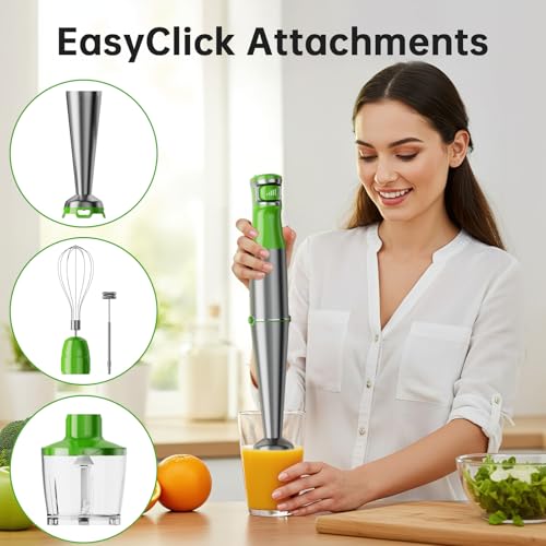 Image of Turelar Immersion Blender Handheld Corded Hand Blenders Set 1100W, Trigger Variable Speed 5 in 1 Stick Emulsifier with Chopper, Whisk and Frother for Soup, Baby Food and Smoothies, Apple Green