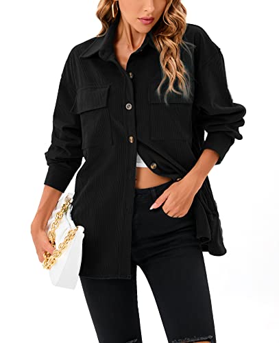 Jhsnjnr Womens Corduroy Jacket Casual Lapel Button Down Blouse Shirts Long Sleeve Shacket Tops