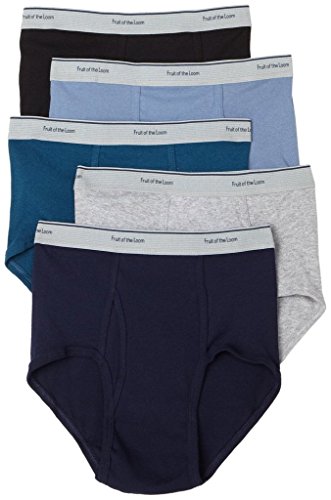 Fruit of the Loom 5 Pk Men's Briefs Stripe/Solid Whit Fashion Plush-Backed Waistband