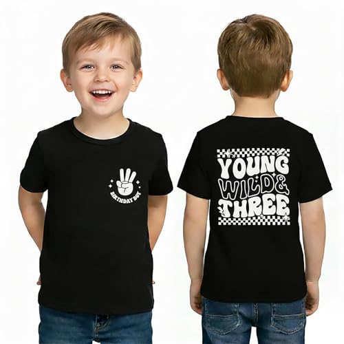 ZOELNIC Toddler Boy 3rd Birthday Shirt 3 Year Old Short Sleeve 2-Sided Print Cotton T-Shirt 3T A-Black