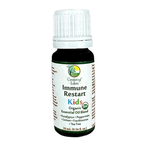 Center of Eden Immune Restart Kids, Organic Essential Oil Blend for Immune Support,100% Pure Therapeutic Grade, Non-GMO Eucalyptus, Peppermint, Tea Tree, Lemon, Frankincense
