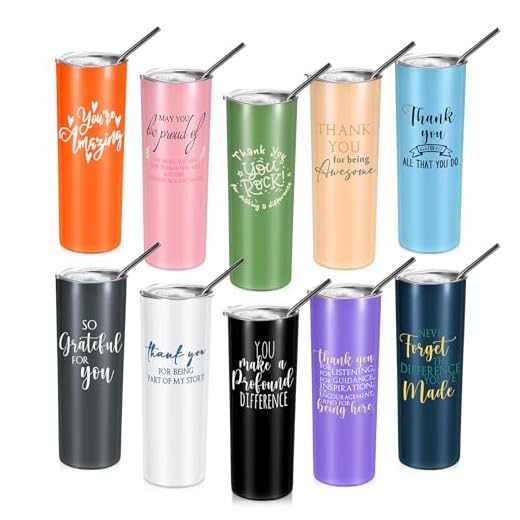 Amyhill 10 Pack Thank You Cup Employee Appreciation Gifts Tumbler 20 oz Stainless Steel Inspirational Thanks Coworker Mug with Lids for Women Employee Teacher Nurse Assistant (Inspirational Style)