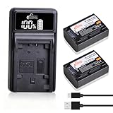 Pickle Power 2 Pack NP-FV50 Battery and Charger Set for Sony NP-FV30,NP-FV40,NP-FV50 Batteries, FDR-AX53 HDR-CX230 HDR-CX220 CX330 CX380 CX455 CX900 CX290 CX430V PJ200 TD30V Camcorder and More
