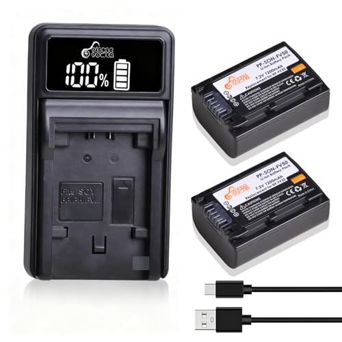 Pickle Power - NP-FV50 Battery and Charger Set for Sony NP-FV30,NP-FV40,NP-FV50, FDR-AX53 HDR-CX230 HDR-CX220 CX330 CX380 CX455 CX900 CX290 CX430V PJ200 TD30V Camcorder and More
