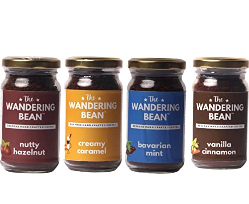 Image of The Wandering Bean Ultimate Combo Pack Flavored Instant Coffee (Hazelnut +Caramel +Mint + Vanilla Cinnamon) Combo of (4x60g)