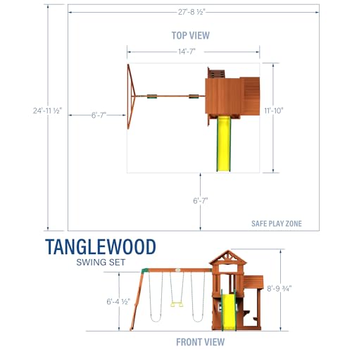Backyard Discovery Tanglewood Cedar Wood Swing Set with Wave Slide, Clubhouse, Playhouse, Covered Snack Bar Window, Bench, Rock Wall Ladder, Belt Swings, Trapeze, Porch, Step Ladder, Outdoor Playset - image 3