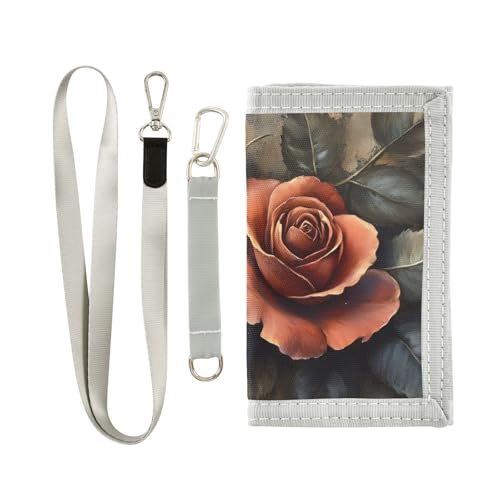 FOLIOSA Kids Wallet for Boys Girls Vintage Roses Print Youth Wallet with Zipper Pocket Card Holders, Novelty Wallet 4.9×2.9 in