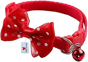 Red German Cat Collars Color Full with Bell and Bow Kitten and Small Dogs Soft Adjustable Collar Safe Solid and Protection for Cats and Puppies Cute with Bow Design (Red Color)