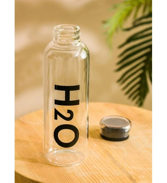 Image of Glass Borosilicate Water Bottles, H2O Fridge Water Bottle With Cap, Leak Proof & Airtight Lid, Water Bottle For Office, School, College - 1Lt Bottles With Time Marker (Multicolor Cap 1000ML)