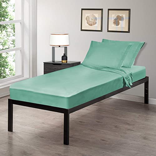 Image of Gilbins Cot Size 30 inch x 75 inchx8 Sheet Set 4 Piece Fitted Flat 2 Pillowcases, Made of Cotton, Perfect for Camp Bunk Beds /RVs /Guest Beds Seafoam