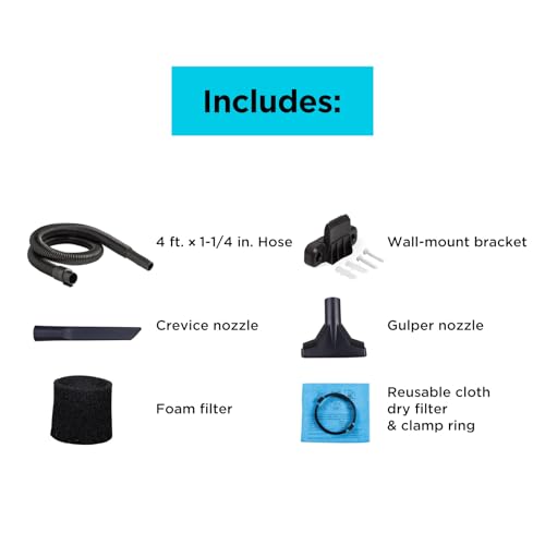 BLACK+DECKER Shop Vacuum Wet and Dry, Small Shop Vac with Accessories, 1 Gallon 1.5 Peak HP, Wall Mount Mini Vacuum for Garage, Home and Pet, 60CFM (BDXV18101P-1H) by BLACK+DECKER - Used condition - Image 5