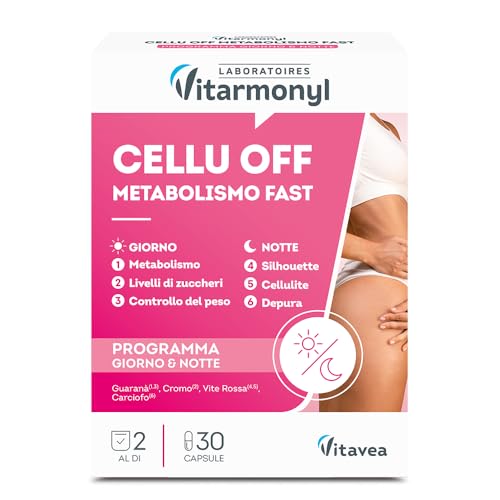 Cellu Off - Metabolismo Veloce - Inestetismi Cellulite - Azione Detox - Azione Drenante e Rimodellante -Trattamento Giorno & Notte - 30 Capsule - Vitarmonyl