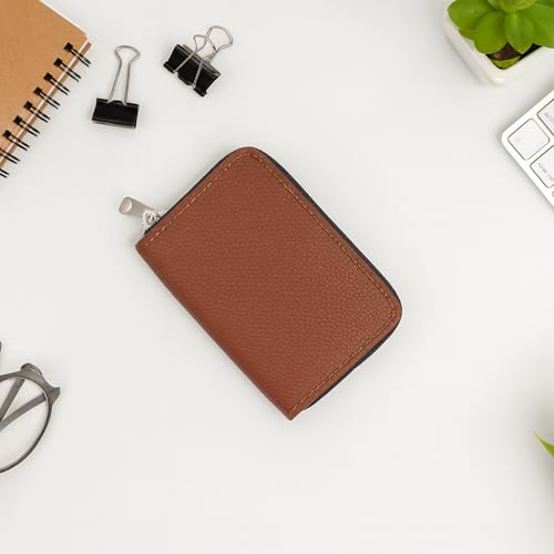 Image of VEMILIO Vegan Leather Zipper Wallet for Men & Women | 9 Card Slots | 2 Cash Compartments | Stylish Slim Credit Card Holder Purse | Travel Friendly Compact Wallet Gift for Boys Girls (Tan)