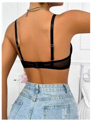 Image of RoseSeek Women's Sheer Lace Underwire Bras Backless Push Up Bra Lingerie