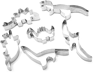 Mesmeriser Dinosaur Cookie Cutters - Pack of 6 Biscuit Cutters Shapes - Stainless Steel Moulds for Cutting Fondant for Dino Treats