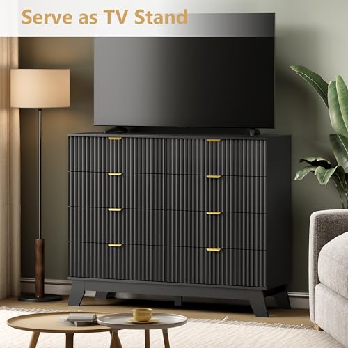 Image of Wodeer 8 Drawer Fluted Dresser for Bedroom, Mid Century Modern Dresser with 8 Drawers, Dressers & Chests of Drawers with Metal Handle, TV Stand & Storage Organizer for Entryway, Hallway, Black