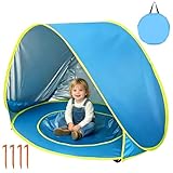 Strandmuschel mit Planschbecken, Aufklappbares Strandzelt mit UV-Schutz 50+ und Planschbecken für Strand, Camping und Garten, Inkl. Tragetasche (Blau)