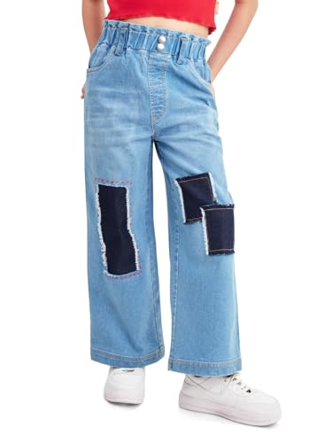 Image of olele Girls Super Jeans Collection for 4-14 Yrs | Stretchable Cotton Denim Trousers | Blue Jeans for Kids | Baggy Denim Pants | Cargo Pants for Girls