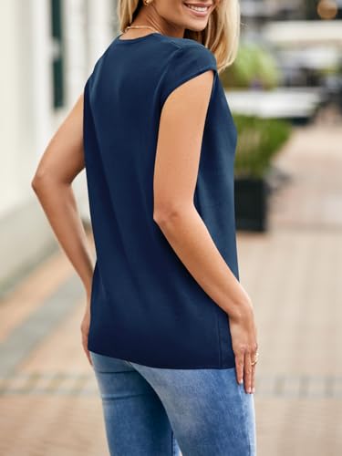 Image of Saodimallsu Womens Deep V Neck Sweater Vest Sleeveless Knit Button Up Loose Fit Cap Sleeve Trendy Summer Tops