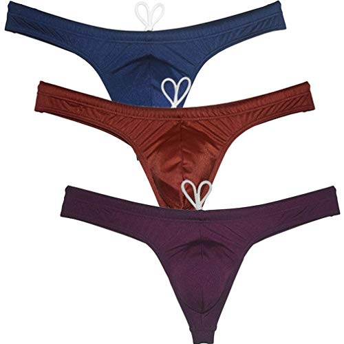 Men's Swim Briefs Sexy Bikini Swimsuit Thong Drawstring Swimwear Solid Shiny Swimming