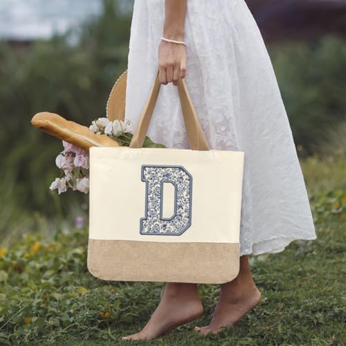 Bolso tote de lona para mujer, personalizable con monograma D, ideal para bodas, compromisos, lunas de miel, cumpleaños, vacaciones y como regalo para mamá, abuela, maestras, amigas o damas de honor miniatura 3