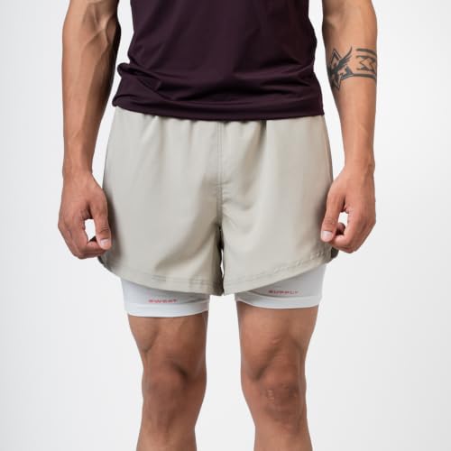 Image of Men's 2-in-1 Running Shorts | Built-in Compression Liner | 86% Nylon 14% Spandex | YKK Zip Pockets | Anti-Chafe Quick-Dry | Reflective
