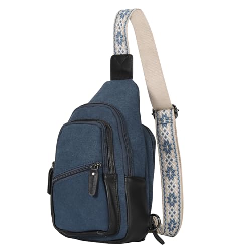 Indie Aztec Concealed Carry Sling Bag – Canvas & Leather Crossbody with Adjustable Strap, Ambidextrous Access, Zipper Closure, and Universal Holster (Blue)2
