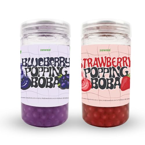 Image of Zawaa Boba Tea Assorted Popping Boba Pearls - Blueberry & Strawberry | 300g Each (Pack of 2) | Bursting Bubble Tea Pearls