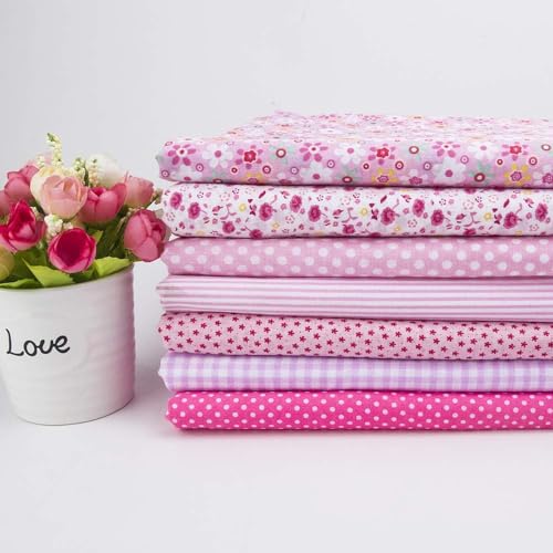 Image of Cotton Fabric DIY Making Supplies Quilting Patchwork Fabric Fat Quarter Bundles DIY for Quilting Cotton Patchwork Cushions (All Pink, 20 inch x 20 inch)