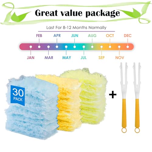 Image of Duster Refills Compatible with Swiffer Duster, 30 Pack Heavy Duty Feather Dusters Kit with 2 Handle, Disposable Duster Replacement Refills for Cleaning Furniture, Blinds, Ceiling Fans,Studies,Car