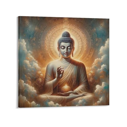 仏陀のウォールアート 仏教瞑想 壁装飾 蓮の花の絵 カラフルな禅のキャンバスプリント 抽象的な仏陀の絵画 プリント キャンバス ポスター モダン ウォールアート 部屋飾り 素晴らしいギフト すぐに掛けられます12x12inch(30x30cm)