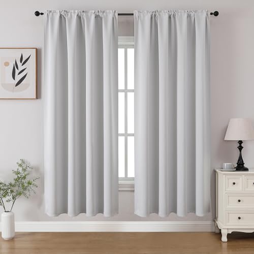 CUCRAF Grayish White Blackout Curtains 63 inch Length 2 Panels