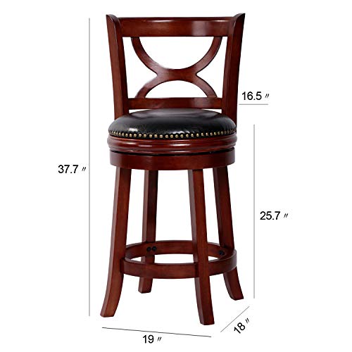 Amoyland Menis Counter Stool with Back, 24-Inch Height Upholstered-Nailhead Seat Swivel Barstool, Perfect for Pub and Kitchen Island Bar Stools - Cherry/Black (Cherry)