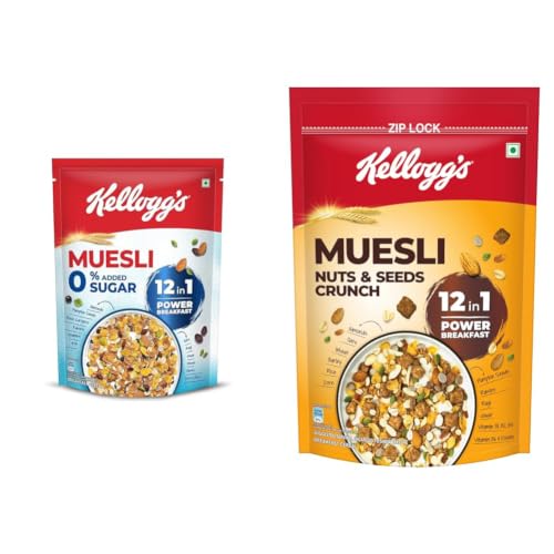 Image of Kellogg's Muesli 0% Added Sugar and Nuts & Seeds Crunch 950g /1kg (Weight May Vary) | 10g + 950g