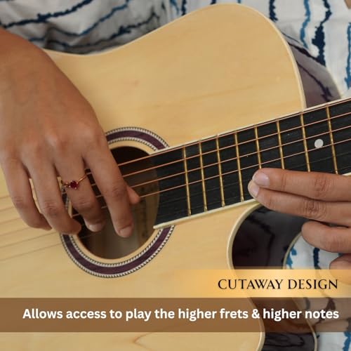 Image of Henrix 38CE 38 Inch Cutaway Basswood Electro-Acoustic Guitar With Dual Action Truss Rod, Gigbag, Picks, String Set, String Winder, Strap, Polishing Cloth & Ebook - Natural
