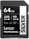 Lexar Silver Carte SD 64Go, UHS-I Carte SDXC Jusqu'à 205 Mo/s en Lecture, 90 Mo/s en écriture, V30, 4K UHD Video, U3, Classe 10, Carte Mémoire SDXC avec Lexar Lifetime Data Recovery