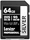 Lexar Silver SD Karte 64GB, UHS-I SDXC Card 205 MB/s Read Speed, 90 MB/s Write Speed, V30, U3, C10, 4K UHD Video, SD Card Memory Card with Lexar Lifetime Data Recovery