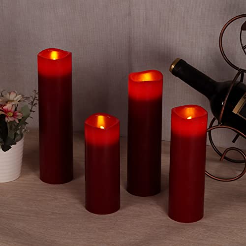 Image of antizer Flameless Candles Led Candles Pack of 9 (H 4 inch 5 inch 6 inch 7 inch 8 inch 9 inch x D 2.2 inch) Burgundy Real Wax Battery Candles with Remote Timer