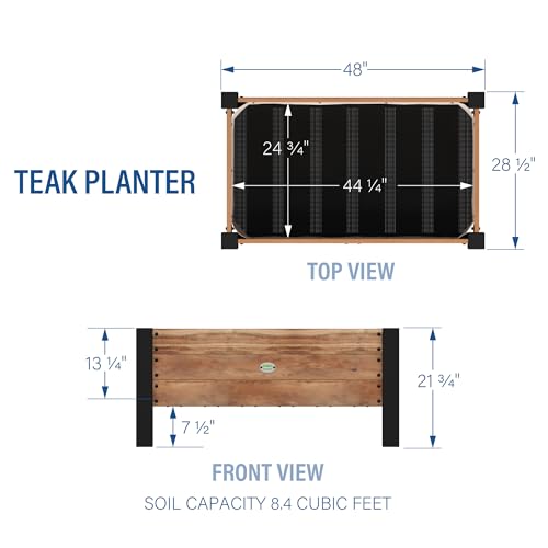 Image of Backyard Discovery 48 inch Teak Wood Garden Bed Planter Box with Galvanized Steel Legs, Mesh Liner for Outdoor Gardening, Patio, Balcony, Deck, Porch