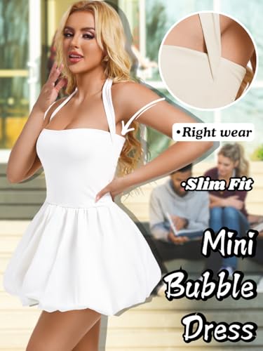 Image of ChiaoLezhee Halter Mini Bubble Dress, Date Night Birthday Homecoming, Coquette Short Corset for Women, Sexy Cute Going Out
