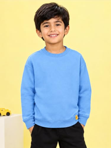 Image of KiddoPanti Boys Solid Round Neck Full Sleeve Fleece Sweatshirt | 60% Cotton 40% Polyester | Soft Warm Winter Pullover | Ribbed Cuffs & Hem | Casual Winter Sweatshirt for Kids